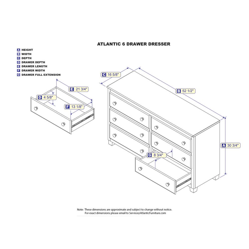 Atlantic Furniture 54 In 6 Drawer Walnut Dresser Ac686124 The