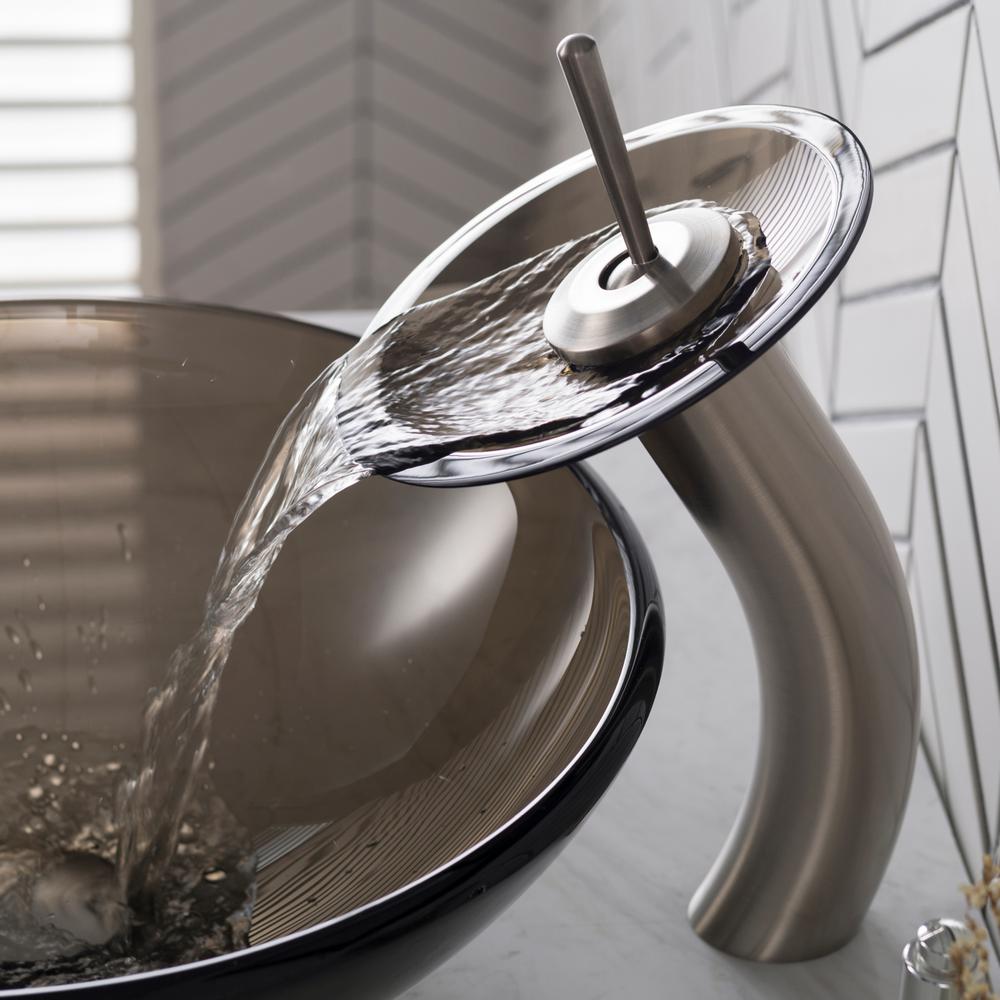 Waterfall Glass Spout Bathroom Basin Vessel Sink Mixer Faucet 1 Handle Hole Taps