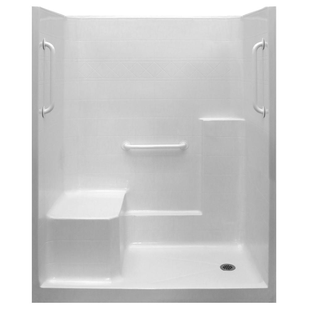 Ella Ultimate-W 33 in. x 60 in. x 77 in. 1-Piece Low Threshold Shower Stall in White, Grab Bars ...