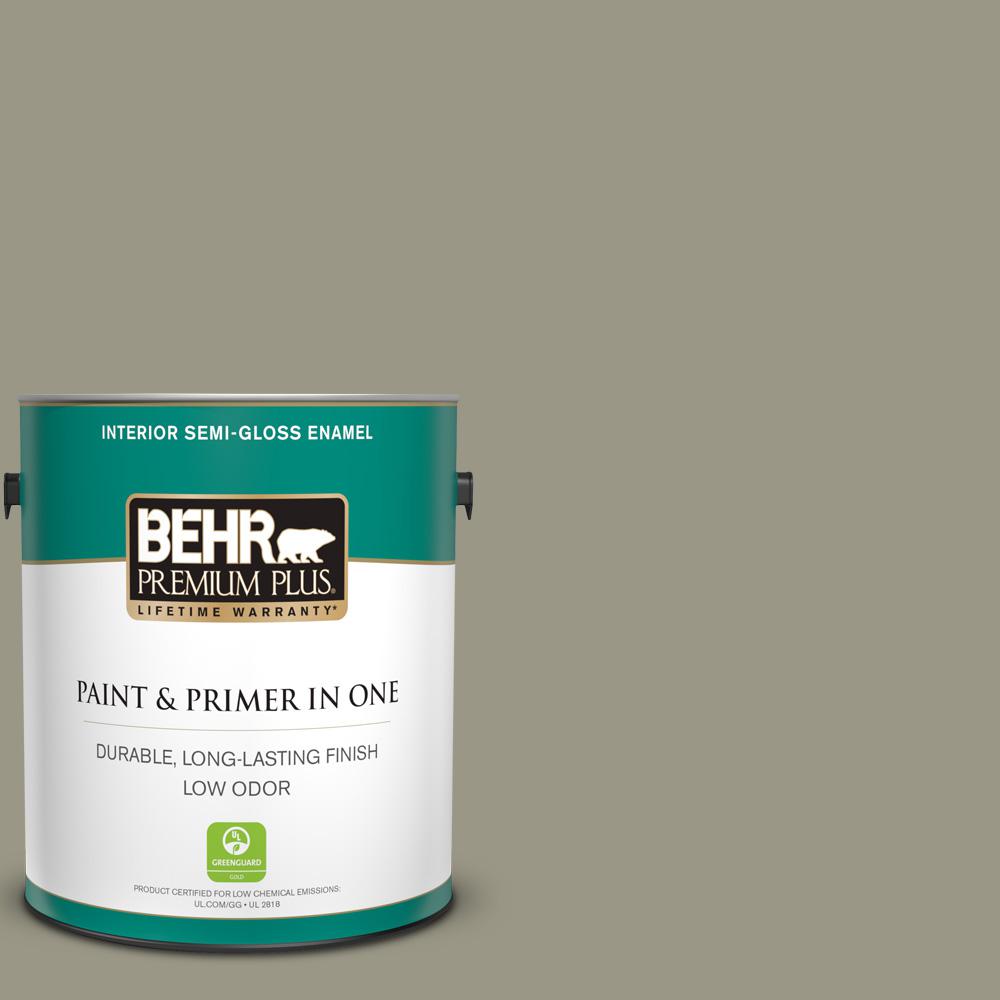 BEHR PREMIUM PLUS 1 Gal. #PPU8-20 Dusty Olive Semi-Gloss Enamel Low ...