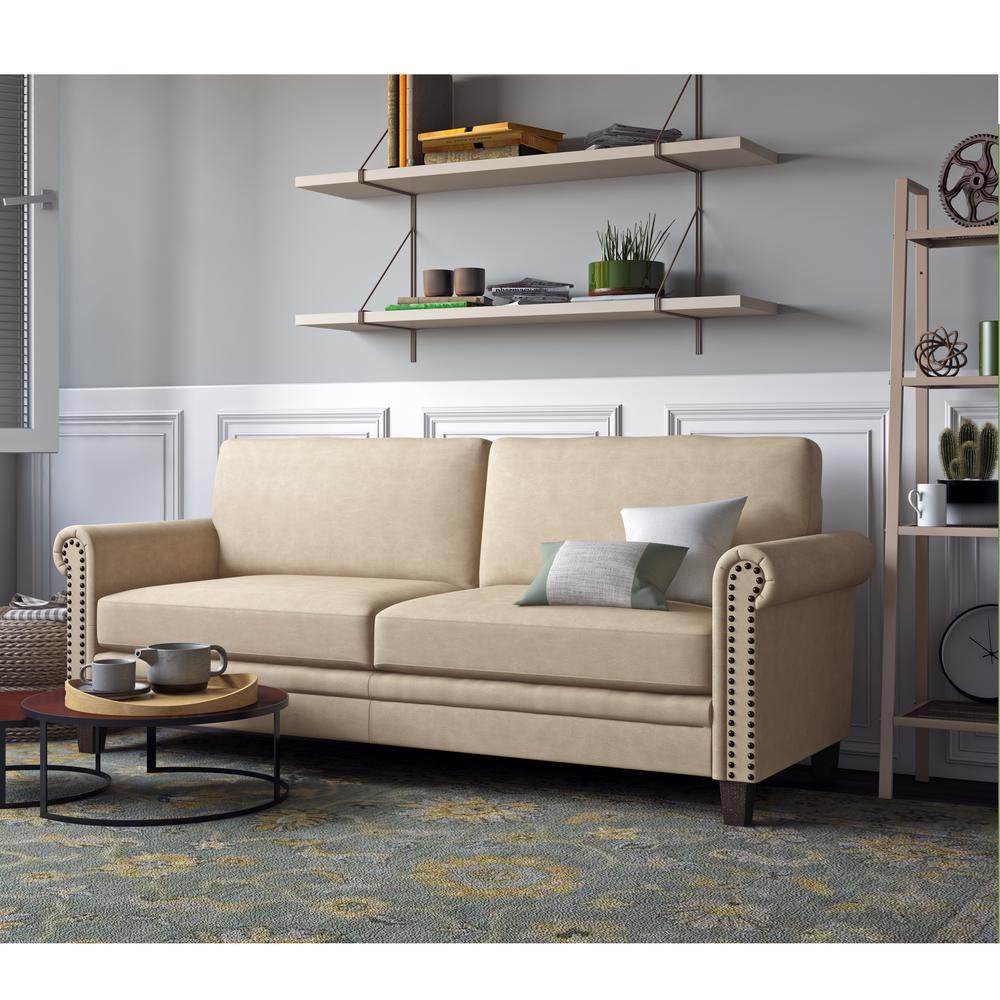 Handy Living Fulton Rolled In Distressed Latte Tan Faux Leather Fulton Rolled In Distressed Latte Tan