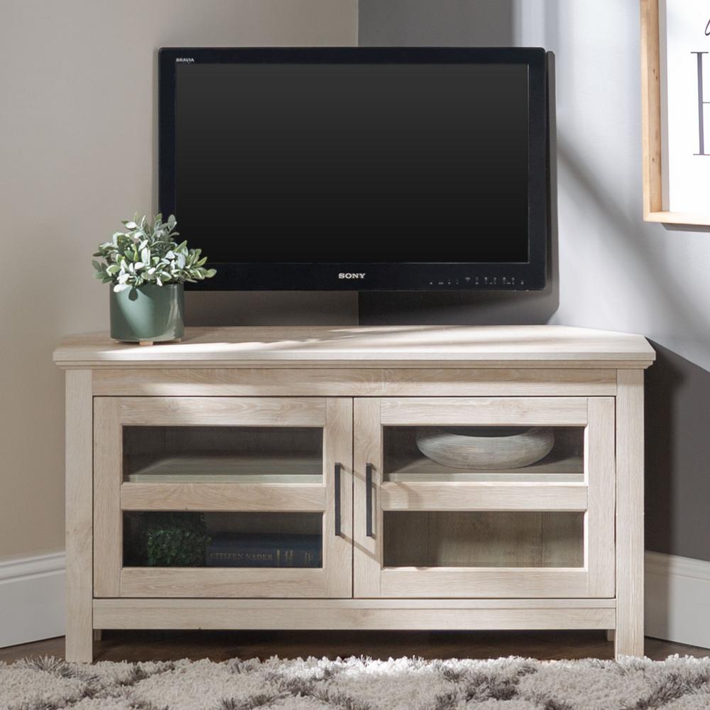 Walker Edison Furniture Company Cordoba 44 In White Oak Wood Corner Tv Stand 50 In With Doors Hdq44ccrwo The Home Depot