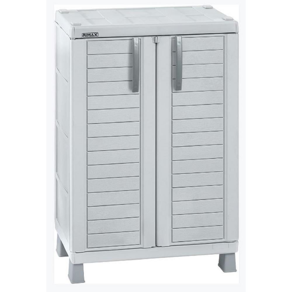 Medium Storage Cabinet Light Gray - Inval: Durable Polypropylene, 2 Adjustable Shelves, Security Lock Hole