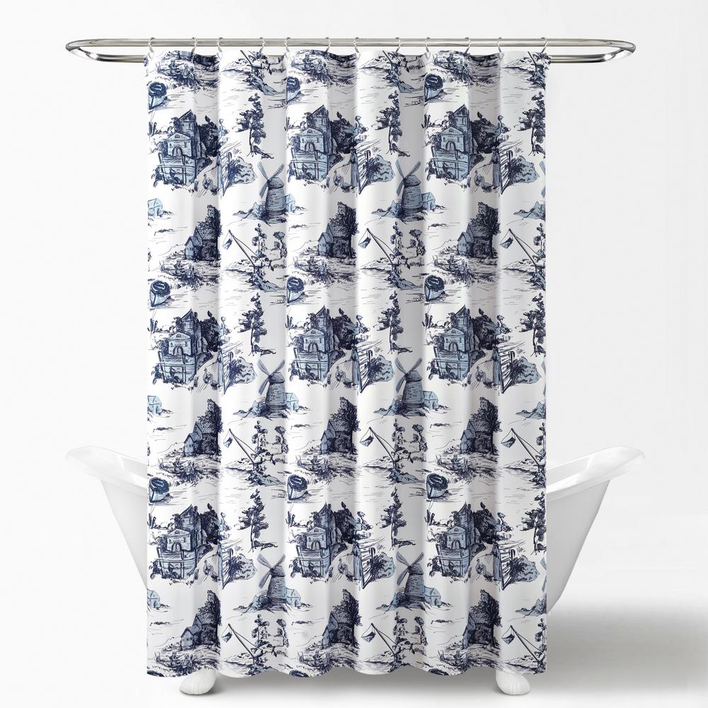 Lush Decor French Country Toile Shower Curtain White Blue Single 72x72 16t005486 The Home Depot