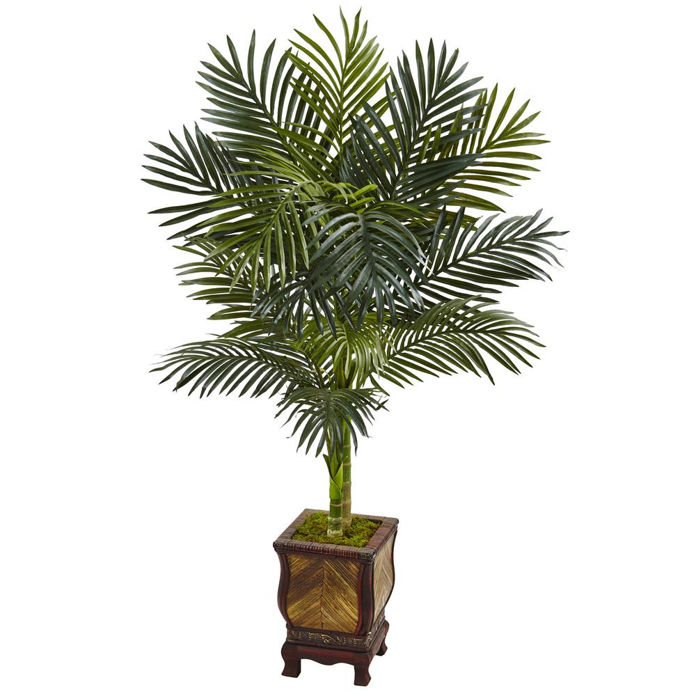 Nearly Natural Indoor Golden Cane Palm Artificial Tree In Wooden