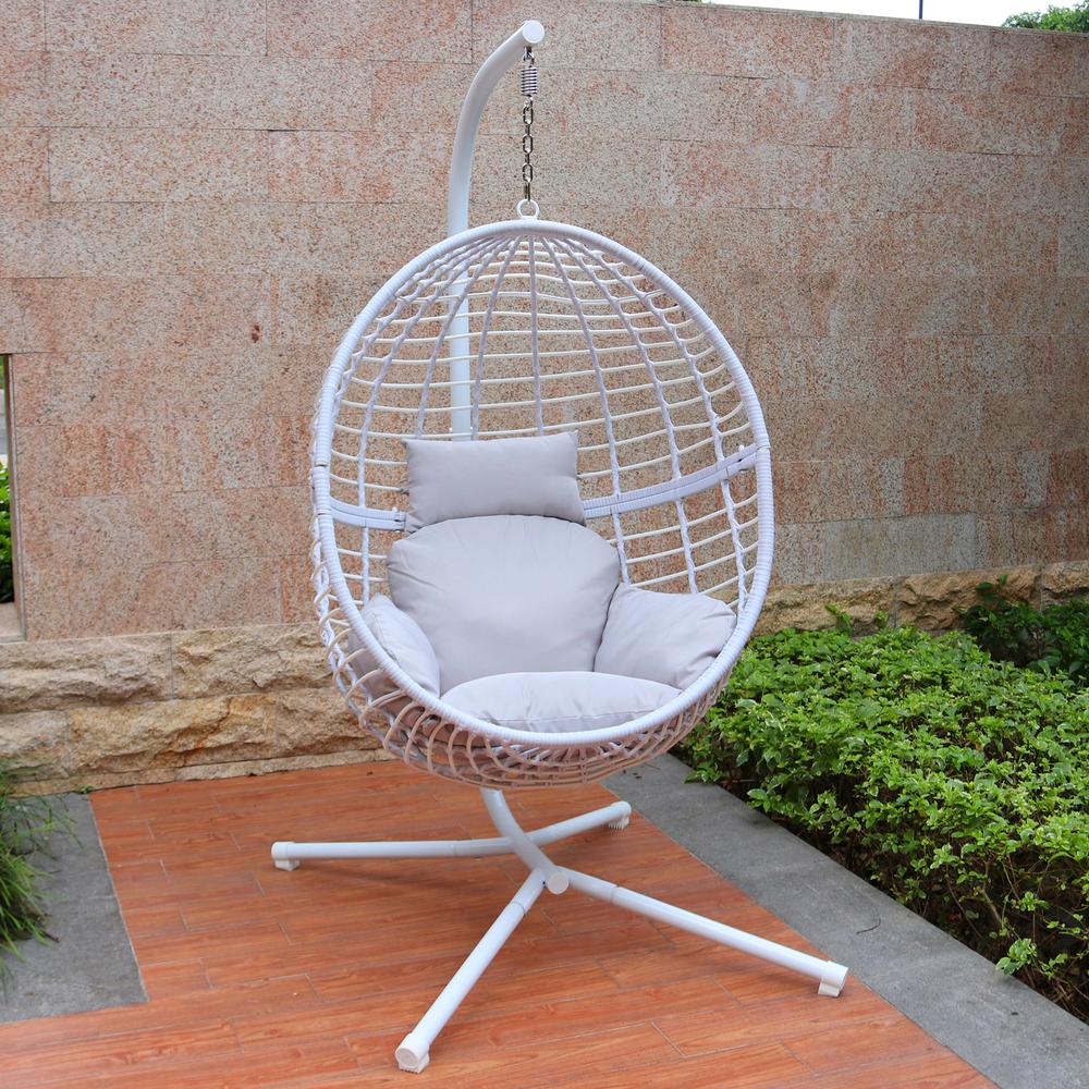 Maypex 78 In Wicker Outdoor Basket Swing Chair With White And Wicker Outdoor Basket Swing Chair