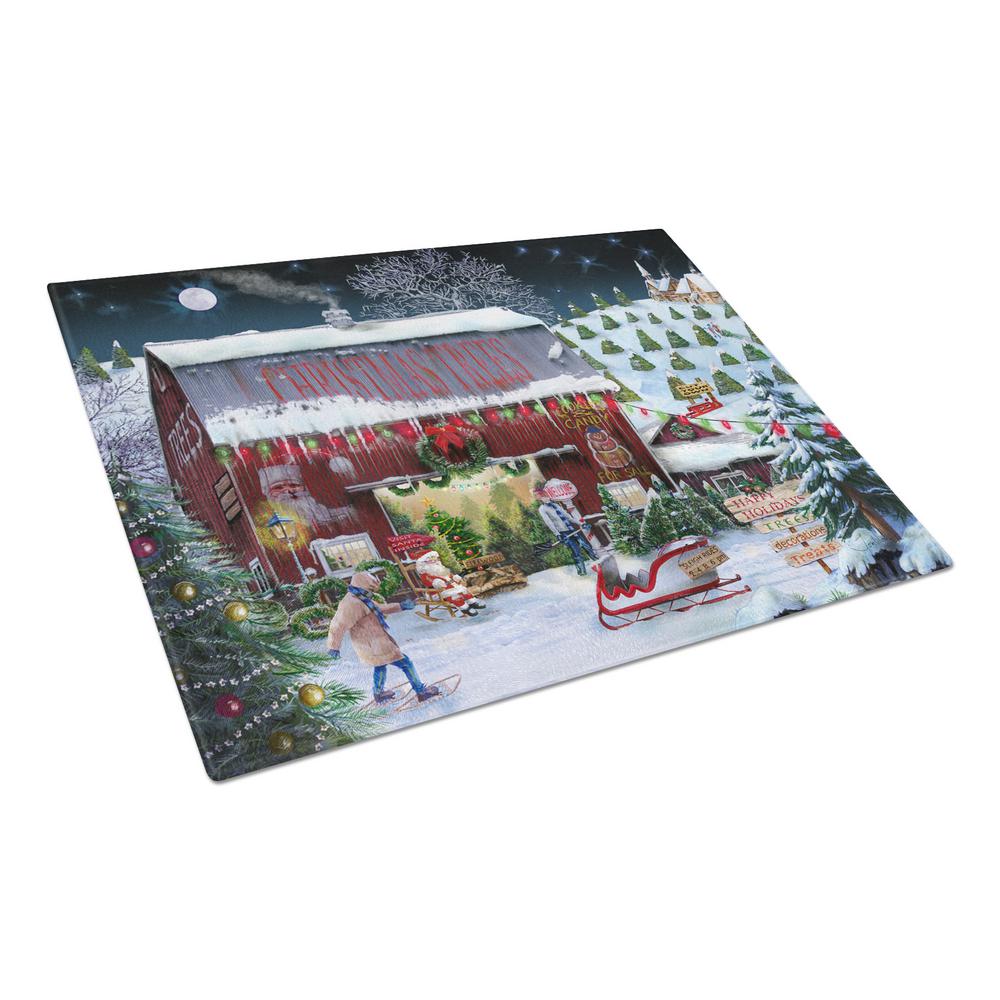 Carolines Treasures Christmas Tree Farm Tempered Glass Large Cutting Board, Multi-Color - PTW2002LCB - Cooking Large Tempered Glass Cutting Board is heat resista sku PTW2002LCB