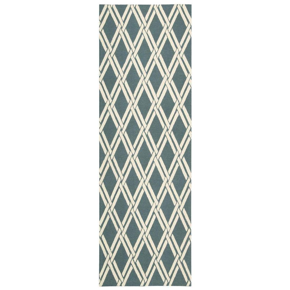 Garland Rug Large Quatrefoil Teal/Ivory 2 ft. x 5 ft. Runner Rug