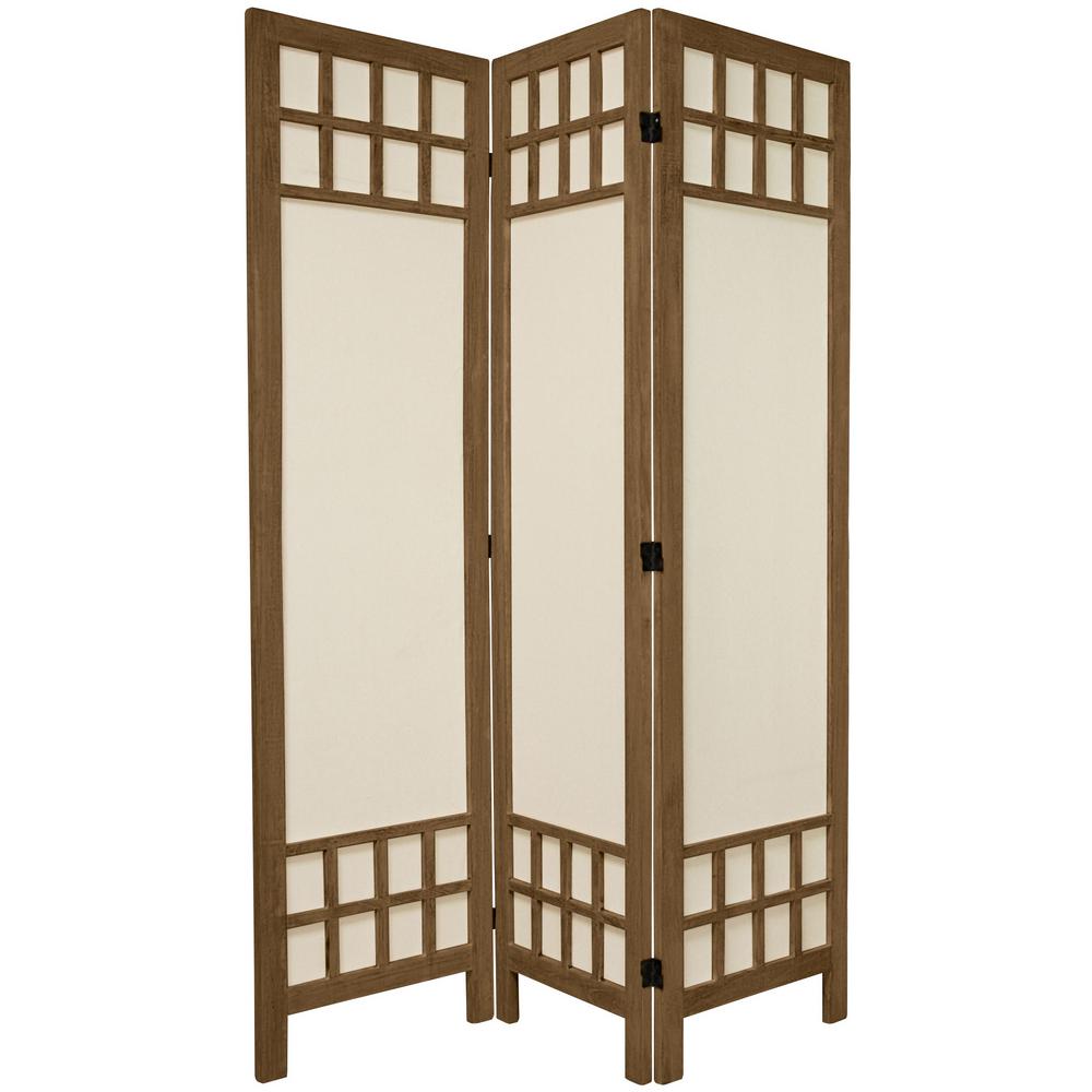 Oriental Furniture 5 Ft Burnt Grey Muslin Window Pane 3 Panel Oriental Furniture 5 Ft Burnt Grey Muslin Window Pane 3 Panel Room Divider