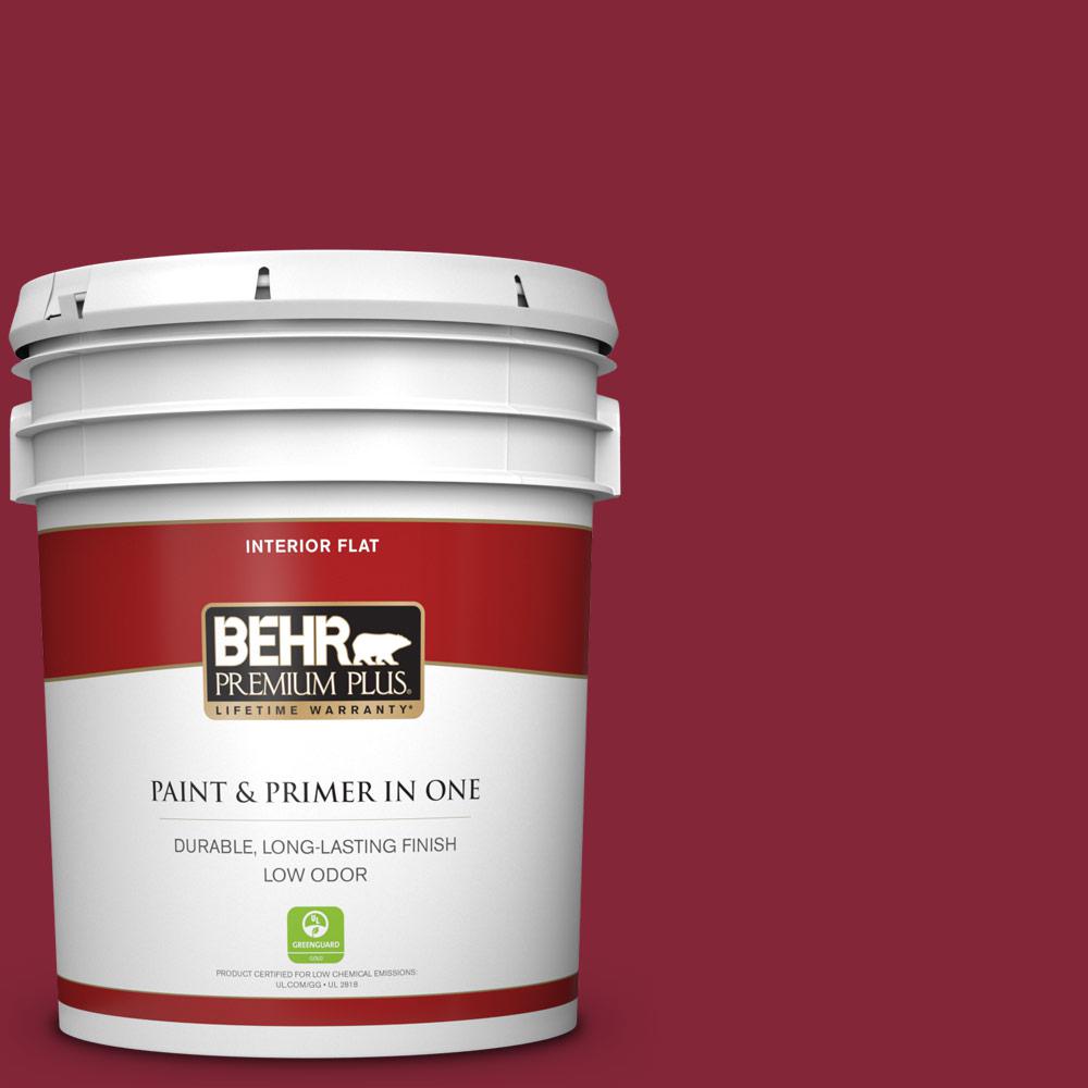BEHR PREMIUM PLUS 5 gal. M1407 Dark Crimson Flat Low Odor Interior Paint and Primer in One
