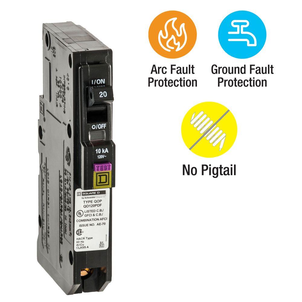 SQUARE D QO 20 AMP 1P PLUG-ON NEUTRAL CAFI CIRCUIT BREAKER Q0120PDFC New