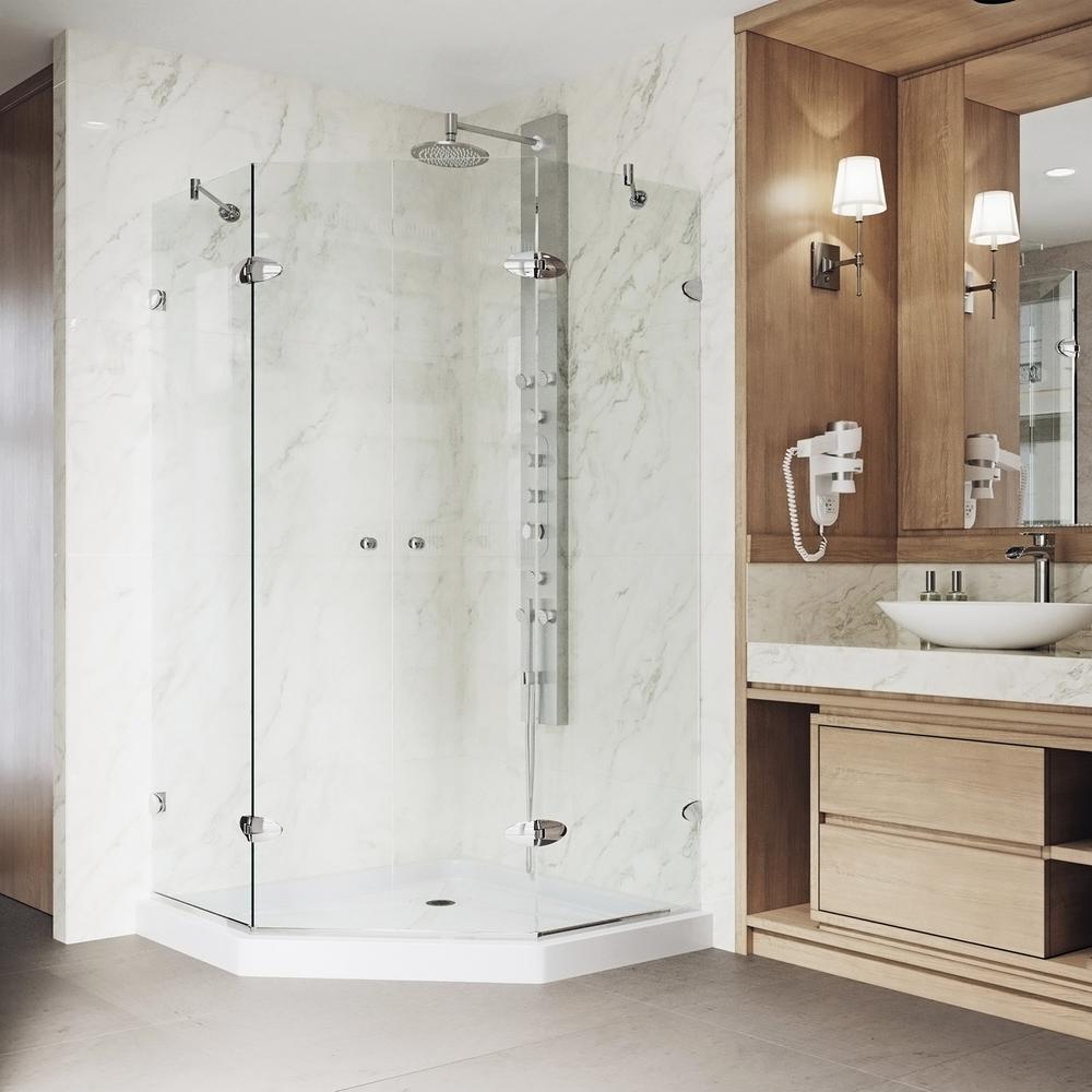Vigo Gemini 47 625 In X 76 75 Frameless Neo Angle Shower Enclosure Chrome With Clear Glass And Low Profile Base