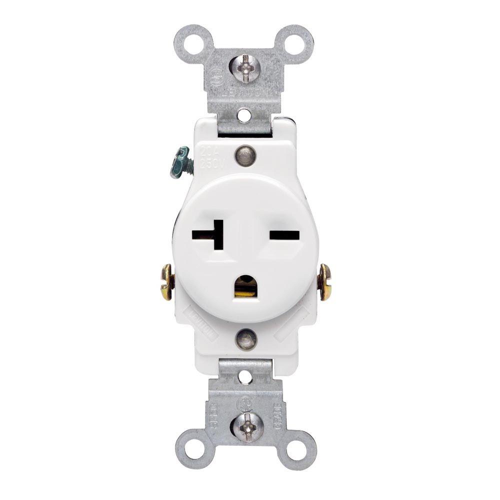 Leviton 20 Amp Commercial Grade Double-Pole Single Outlet, White-R52-05821-0WS - The Home Depot