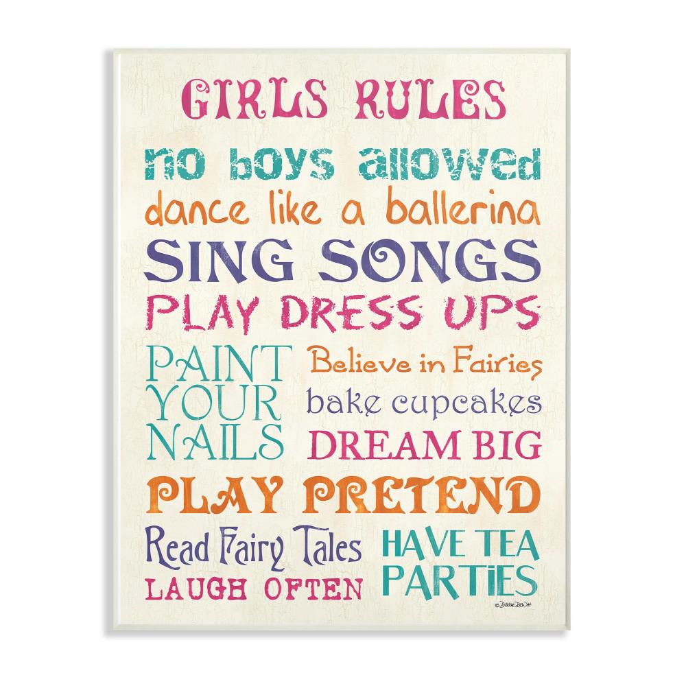 13 In X 19 Pink Teal Orange And Purple Girls Rules By Debbie Dewitt Printed Wood Wall Art