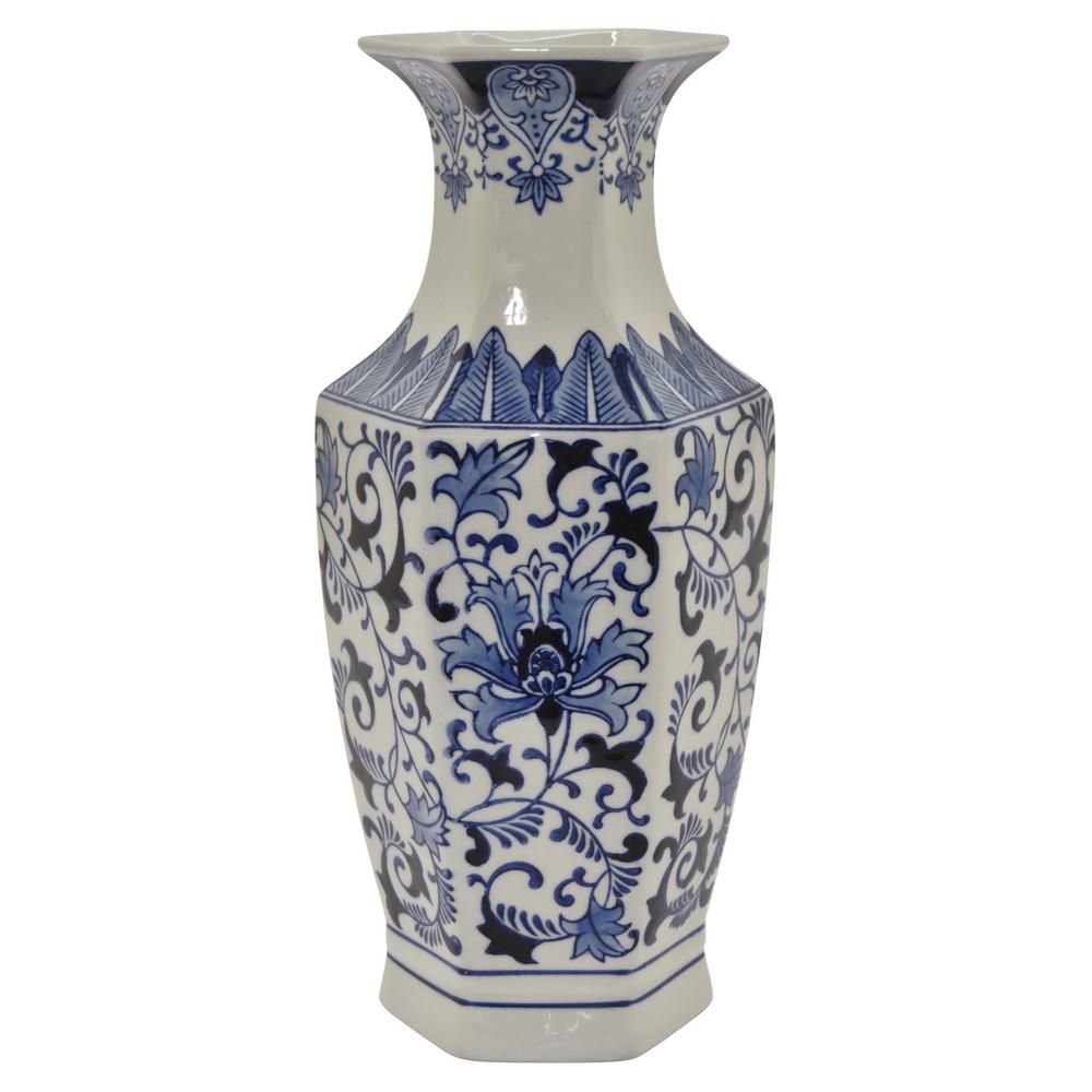 Three Hands Blue And White Porcelain Vase 15 01203 The Home Depot