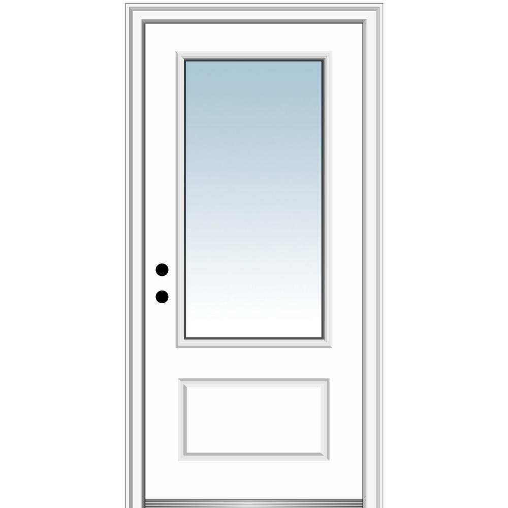 36 in. x 80 in. Right-Hand Inswing 3/4-Lite Clear 1-Panel Classic Primed Fiberglass Smooth Prehung Front Door