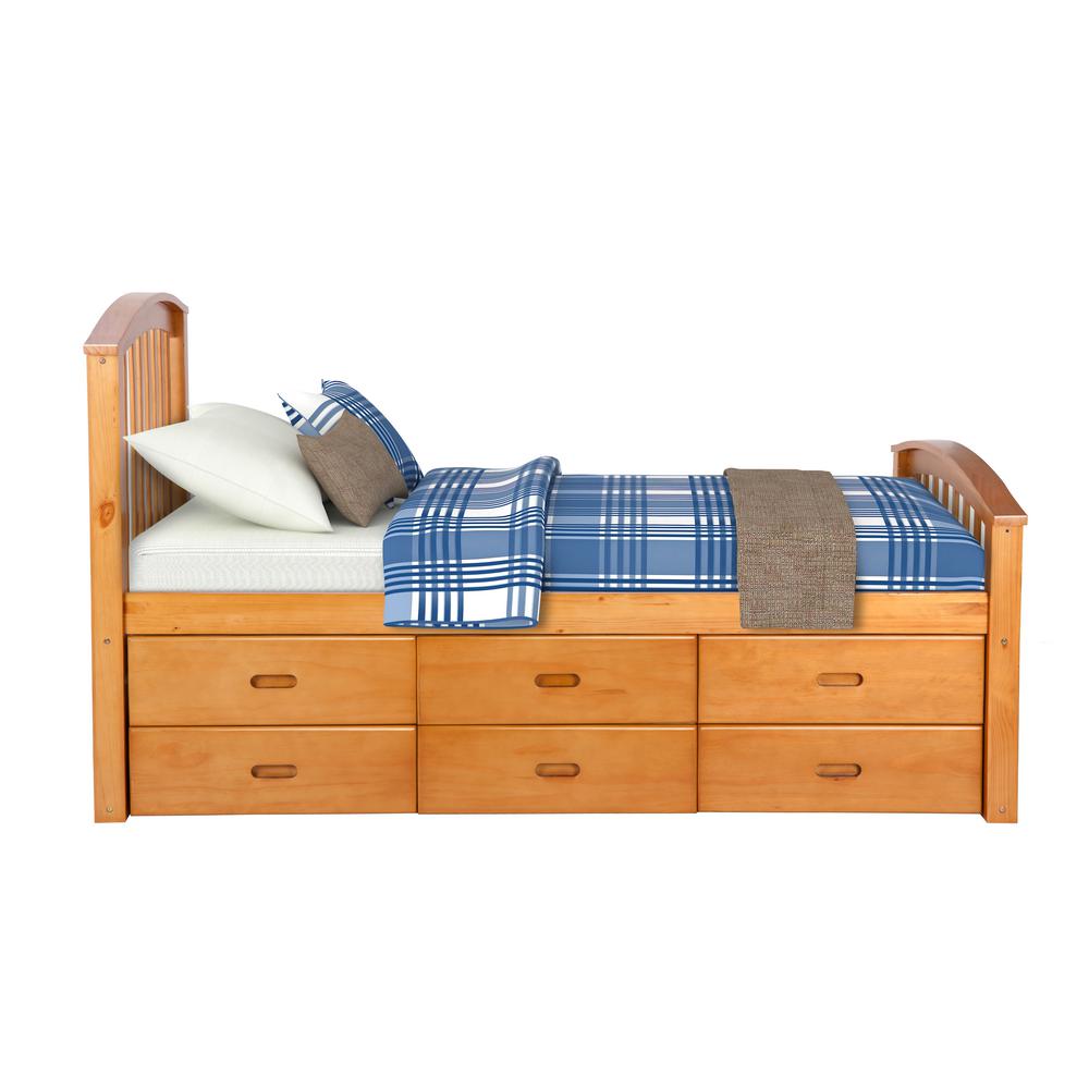 Harper Bright Designs Oak Twin Size Platform Bed With 6 Drawers