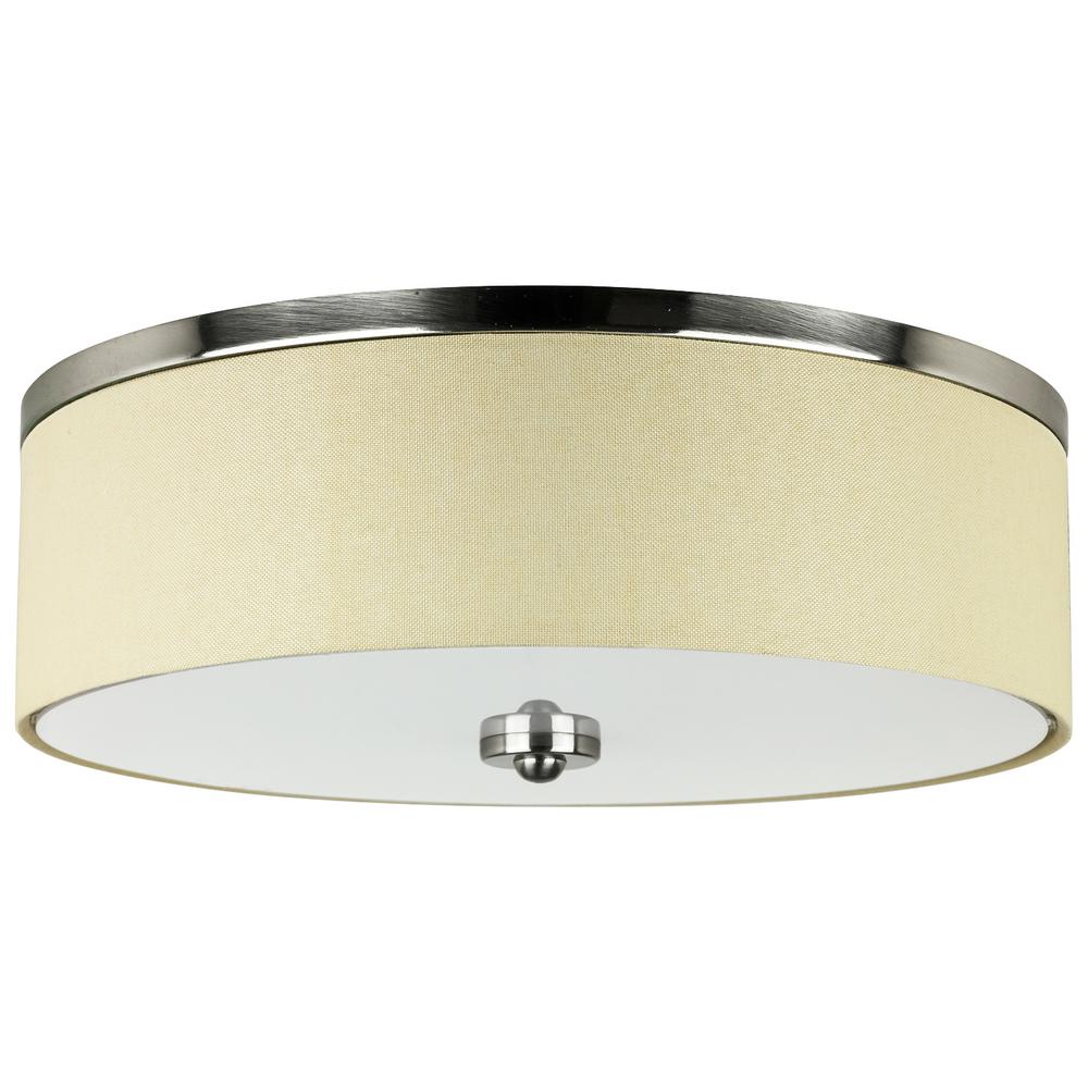 Drum Flush Mount Lights Lighting The Home Depot Drum 150 Watt Brushed Nickel Fabric Integrated Led Ceiling Flushmount