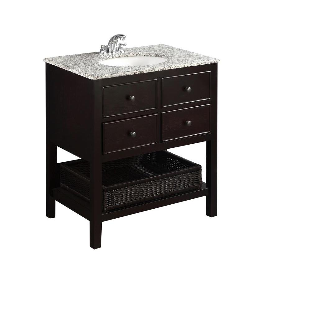 Simpli Home Burnaby 30 in. Vanity in Espresso Brown with Granite Vanity