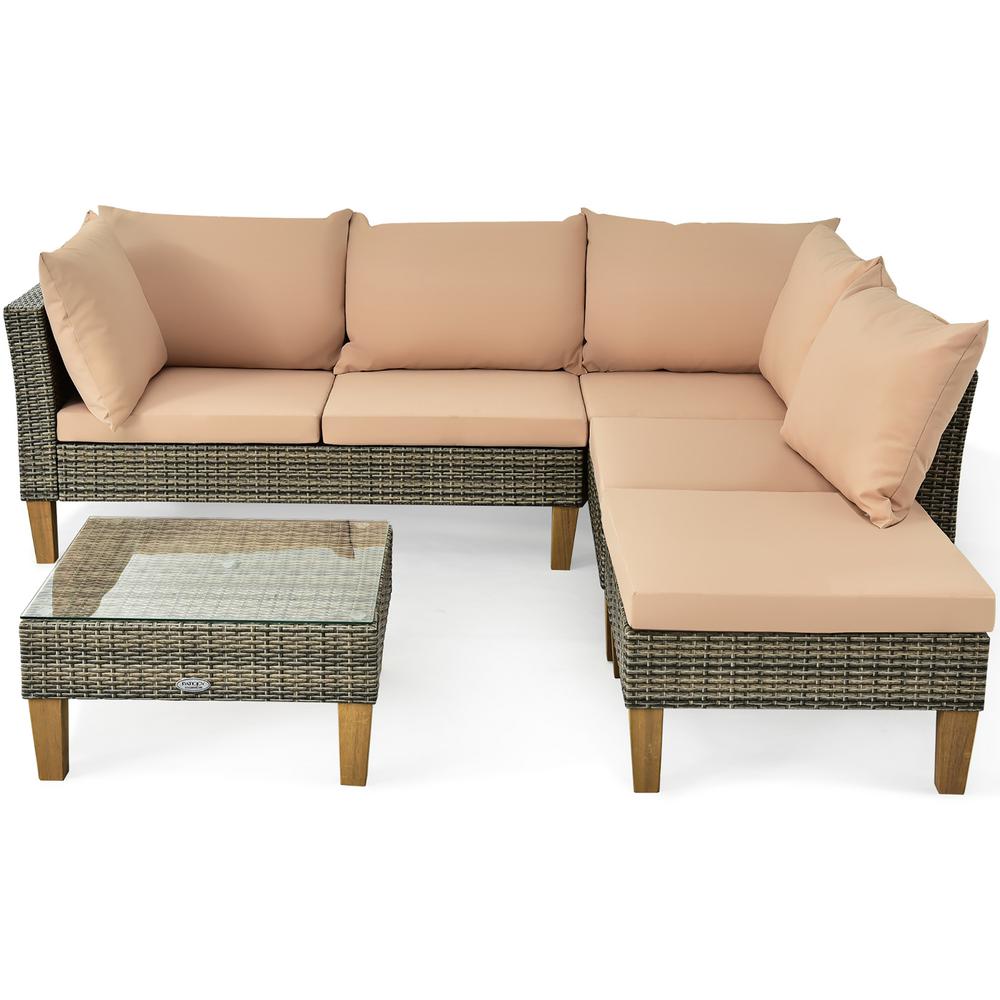 Costway Wicker Outdoor Loveseat with Beige CushionsHW66509BN+ The
