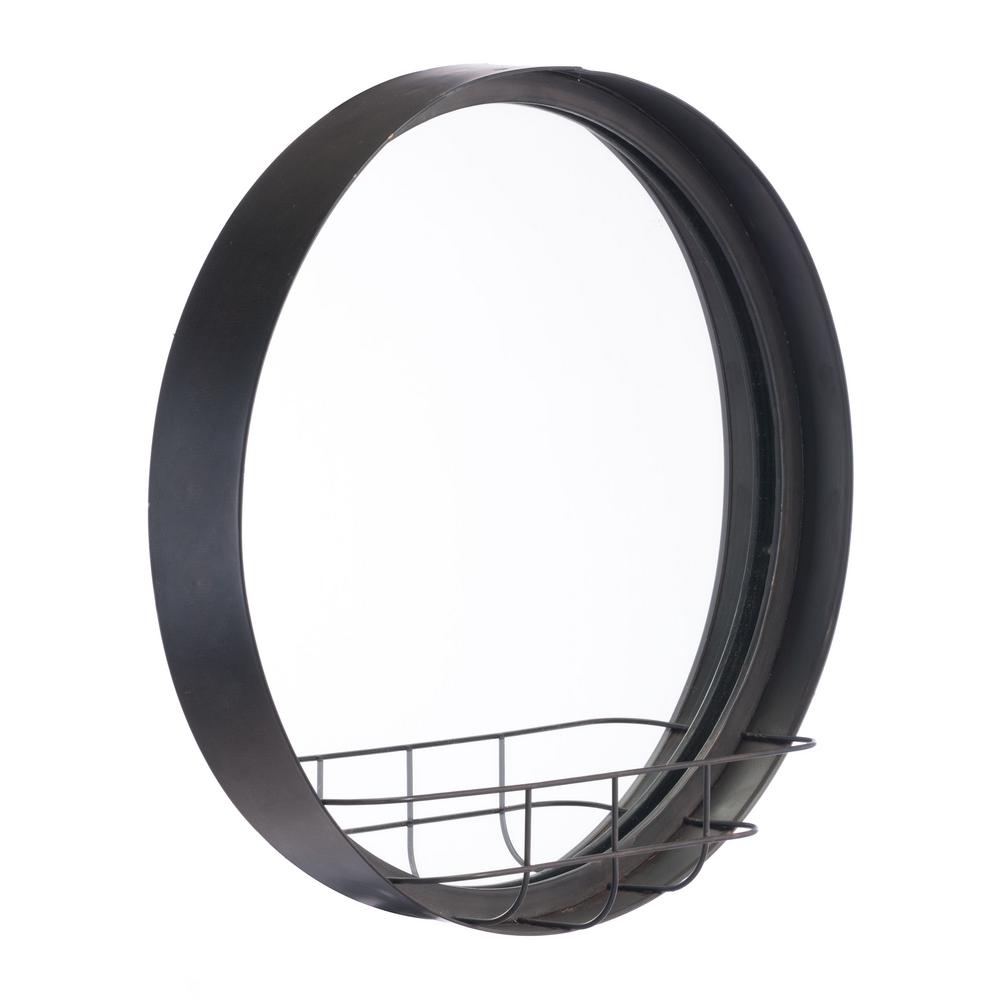 Zuo Round Antique Black Large Wall Mirror Shelf A11027 The Home Depot Zuo Round Antique Black Large Wall Mirror Shelf