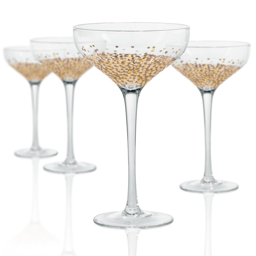 Artland 10 Oz Champagne Desert Coupe Glass With A Gold And Silver Confetti Decoration Set Of 4 116b The Home Depot