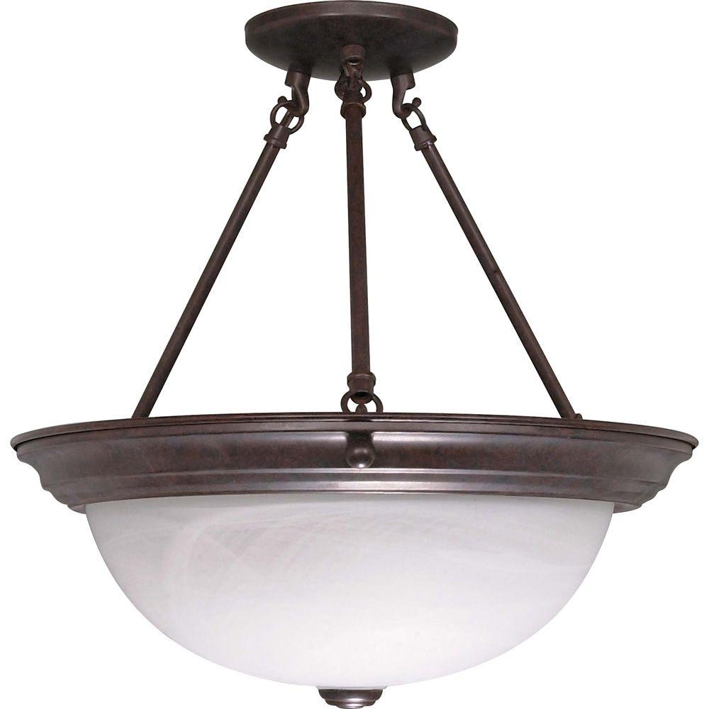 Glomar Tra 3 Light Old Bronze Semi Flush Mount With Glomar Tra 3 Light Old Bronze Semi Flush Mount With Alabaster Glass Shade