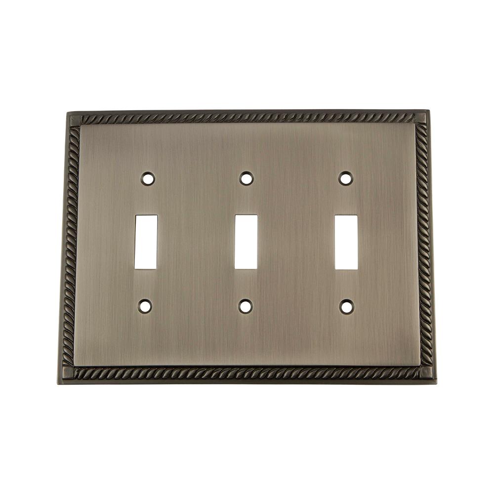 Nostalgic Warehouse Rope Switch Plate with Triple Toggle in Antique Pewter by Nostalgic Warehouse