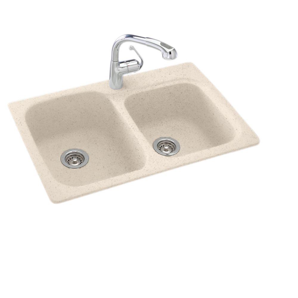Swan Drop In Undermount Solid Surface 33 1 Hole 55 45 Double Swan Drop In Undermount Solid Surface 33 1 Hole 55 45 Double Bowl Kitchen Sink White Ks03322db 010 The Home Depot