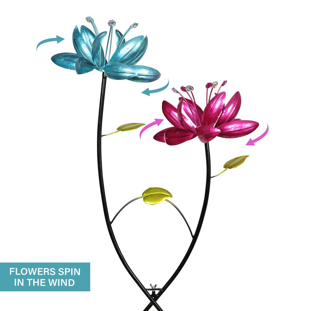 13.5 Dia x 48.5 H Lawn Great for Any Yard Garden 4 Ft Tall Collections Etc Vibrantly Colorful Rainbow Petals Double Sided Spinning Metal Garden Stake
