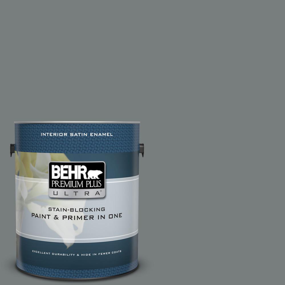 Behr Premium Plus Ultra 1 Gal Ppu25 18 Shutter Gray Satin Enamel Ppu25 18 Shutter Gray Satin Enamel Interior Paint And Primer In One