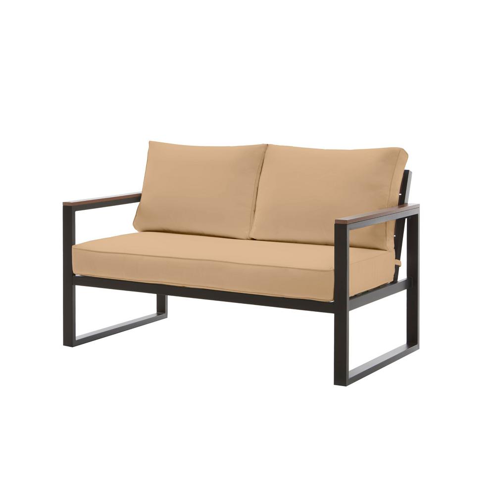 Hampton Bay West Park Black Aluminum Outdoor Patio Loveseat with