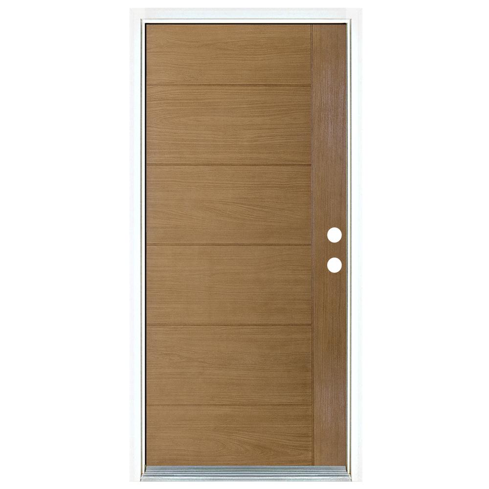 Mp Doors 36 In X 80 Contemporary Teak Modern Light Oak Left Hand Inswing Stained Fibergl Prehung Front Door N3068l7100y24 The Home Depot Prehung Fibergl Entry Doors