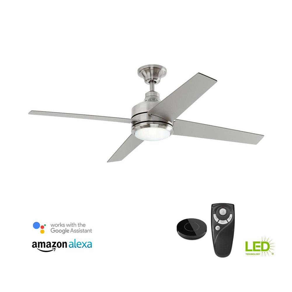 4 Blades Flush Mount Ceiling Fans Lighting The Home Depot Mercer 52 In Integrated Led Indoor Brushed Nickel Ceiling Fan