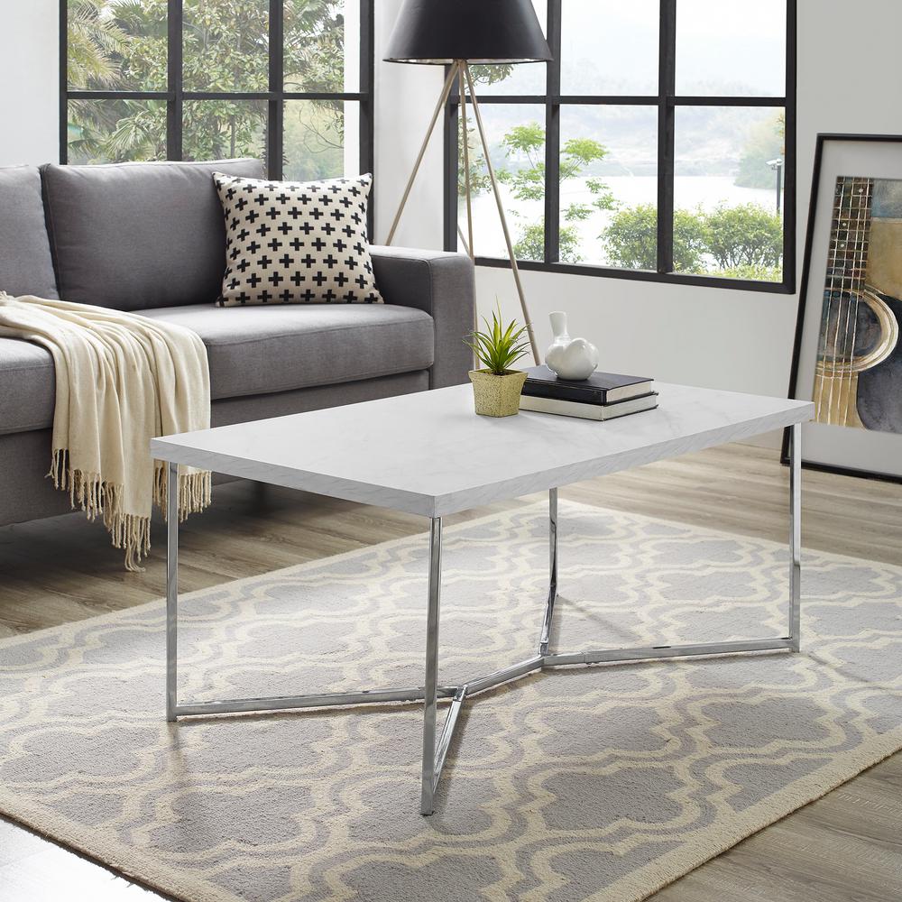 Walker Edison Furniture Company 42 In Y Leg Coffee Table White Walker Edison Furniture Company 42 In Y Leg Coffee Table White Faux Marble