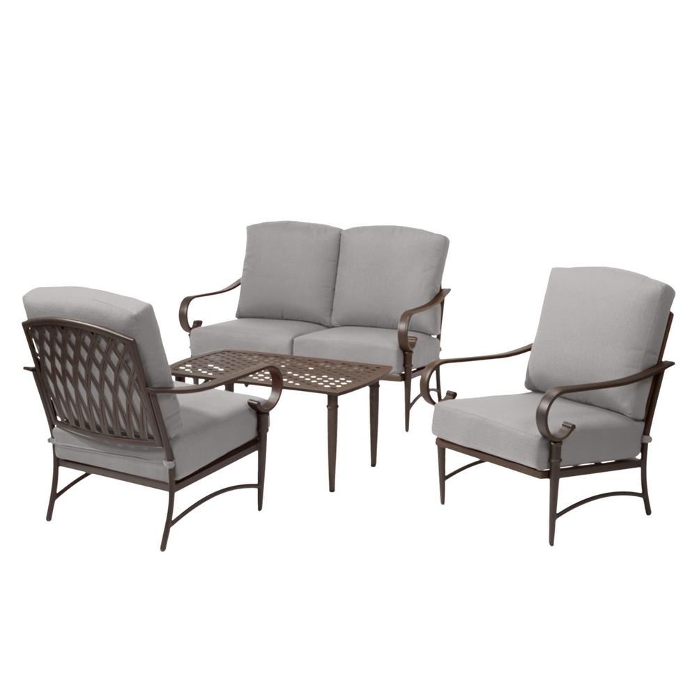 Hampton Bay Oak Cliff Brown Steel Outdoor Patio Ottoman with