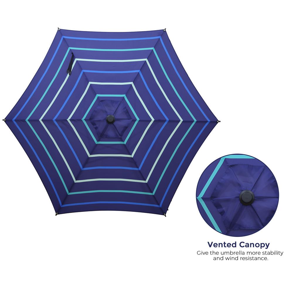 Abba Patio 9 Ft Market Outdoor Patio Umbrella With Push Button Tilt And Crank Dark Blue Stripe Abba9386ctms The Home Depot