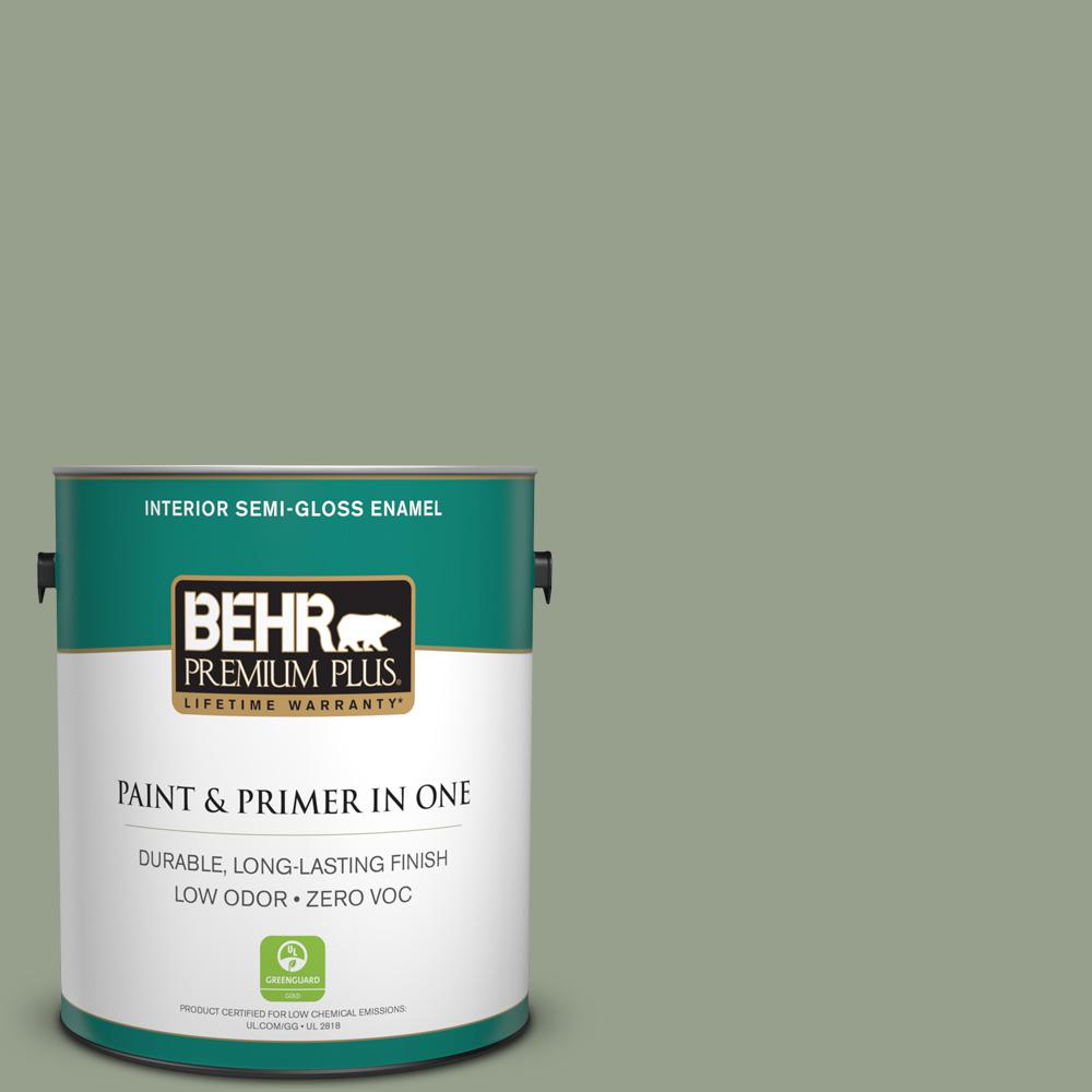 BEHR Premium Plus 1-gal. #N390-4 Bitter Sage Semi-Gloss Enamel ...