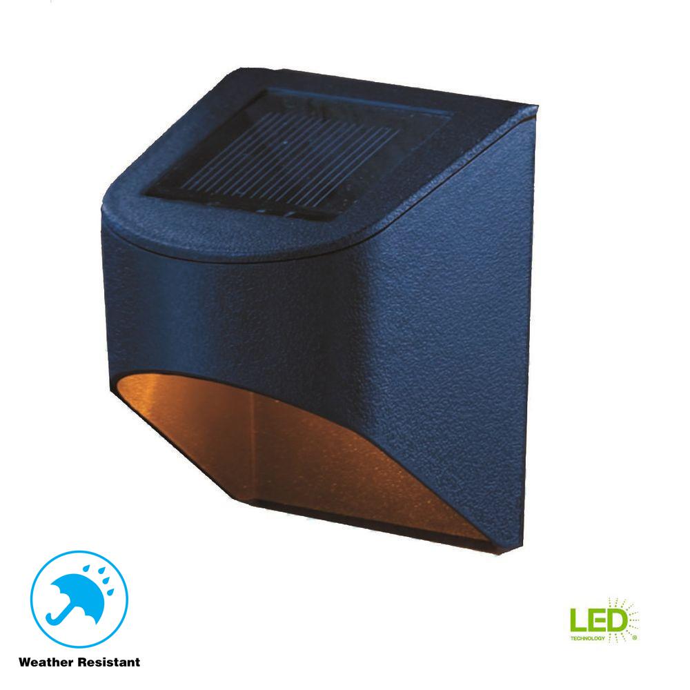 Deck Rail Lights Lighting The Home Depot Solar Dark Black Outdoor Integrated Led Fence Or Deck Light 2 Pack