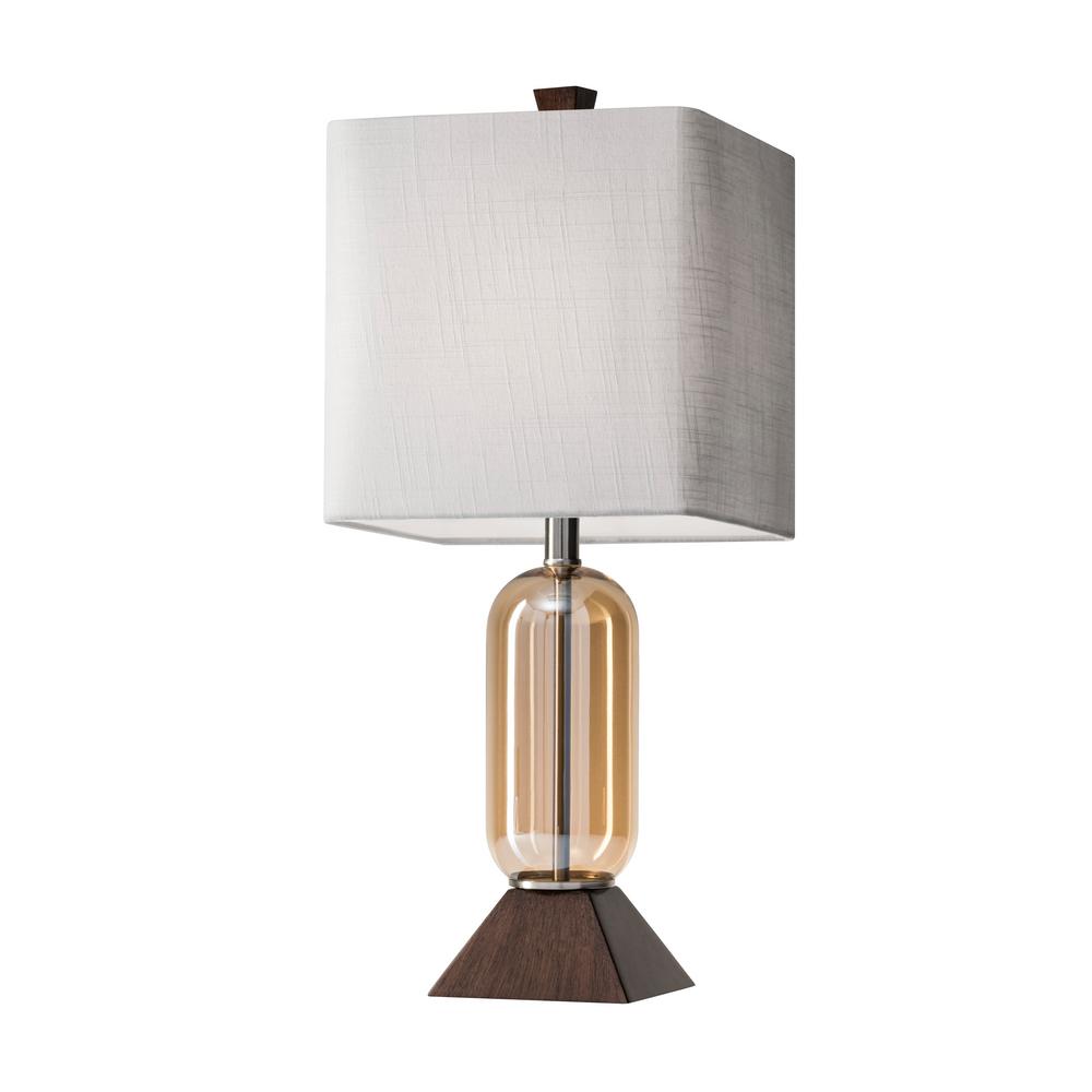 Adesso Kennedy 24 In Amber Glass Walnut Birch Wood Table Lamp 1528 Amber Glass Walnut Birch Wood Table Lamp