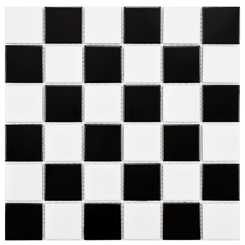 Merola Tile Boreal Quad Checker Black And White 11 7 8 In X 11 7