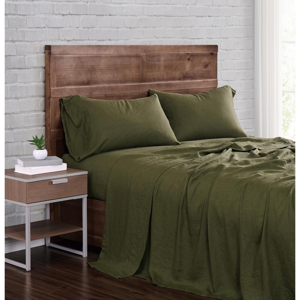 Brooklyn Loom Linen Olive Green California King 4 Piece Sheet Set