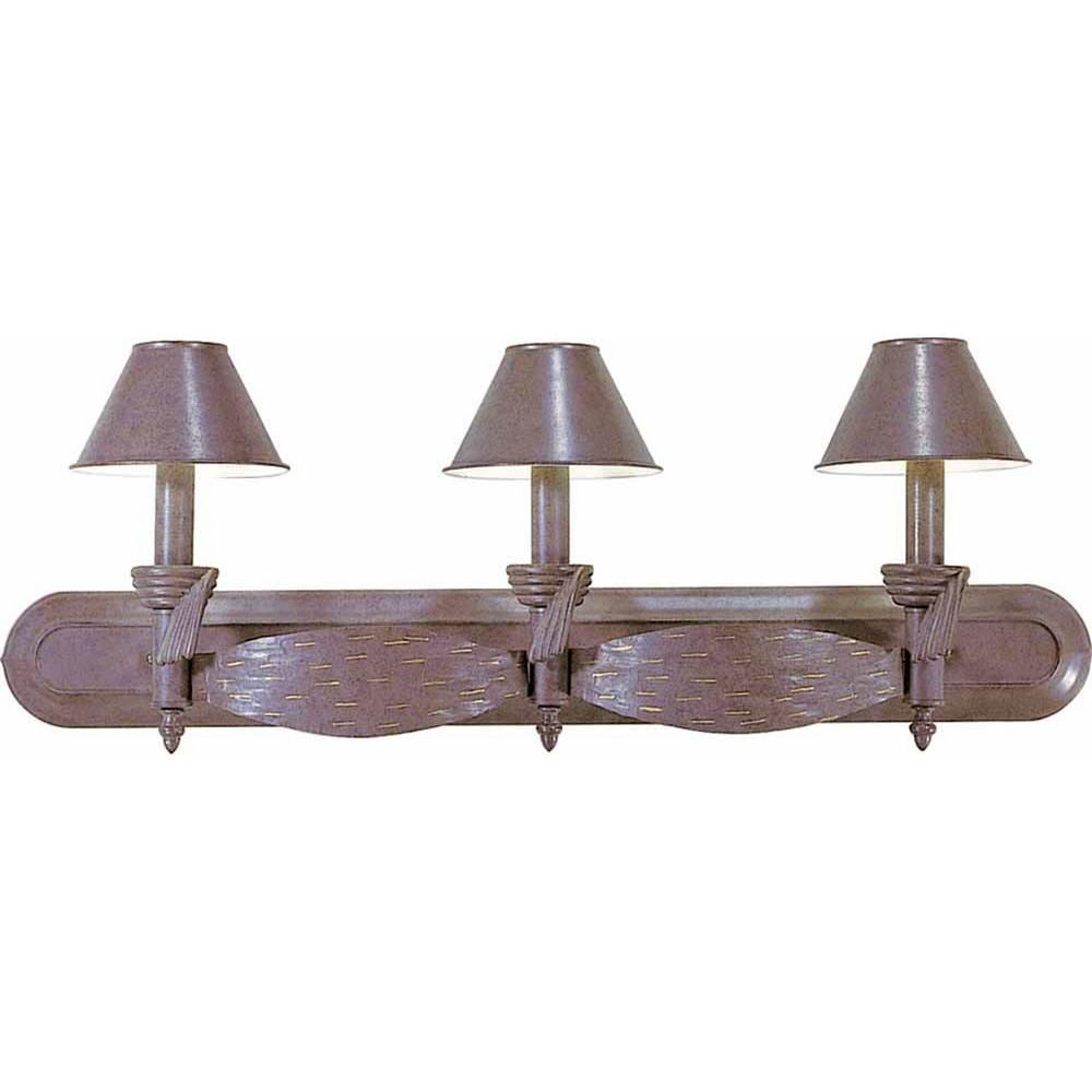 Volume Lighting Toltec 3 Light Indoor Prairie Rock And Gold Bath Or Vanity Wall Mount Sconce With Metal Empire Lamp Shades