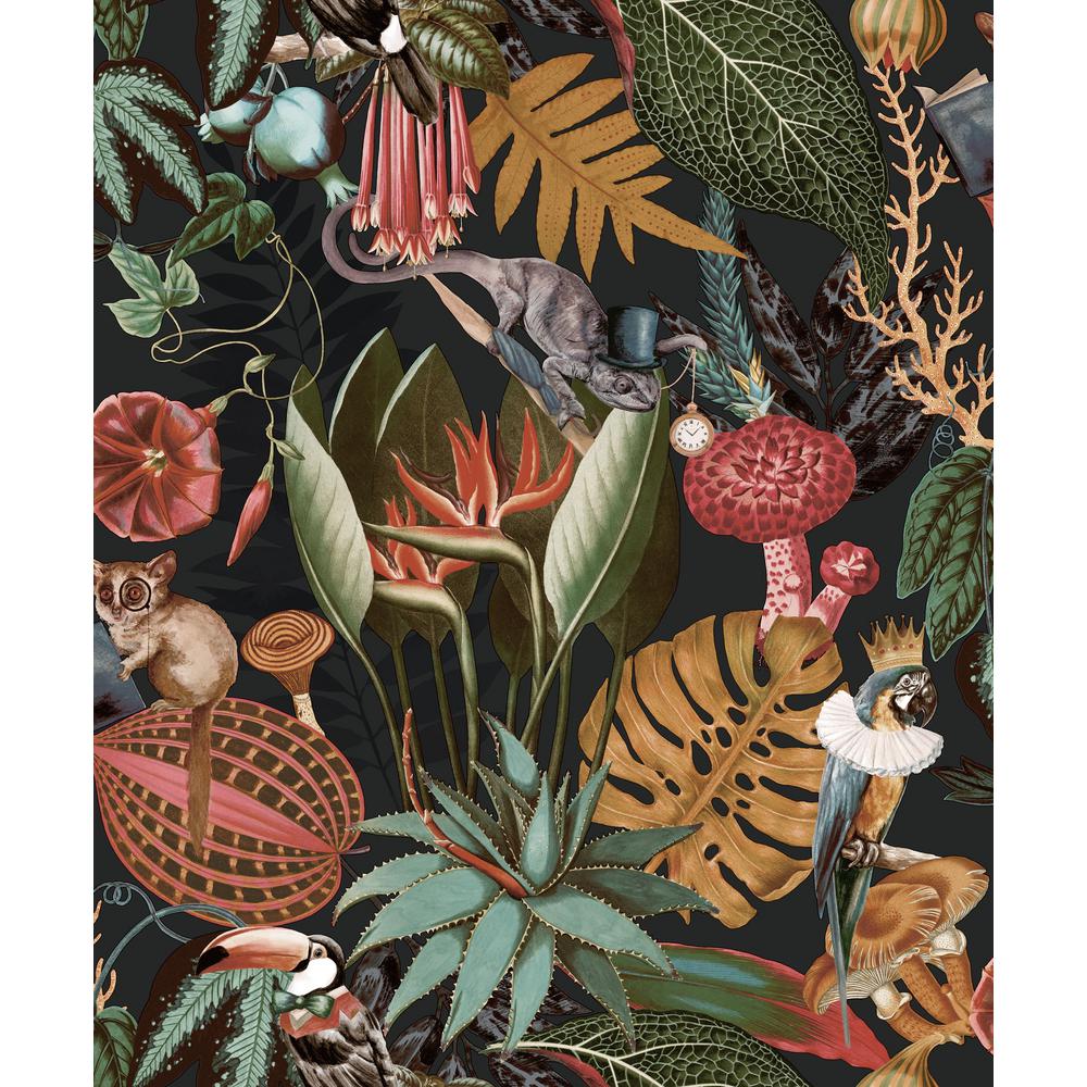 Walls Republic Charcoal A Tropical Soiree Wallpaper Botanical Wallpaper Tropical Wallpaper Removable Double Roll Wallpaper R6494 The Home Depot