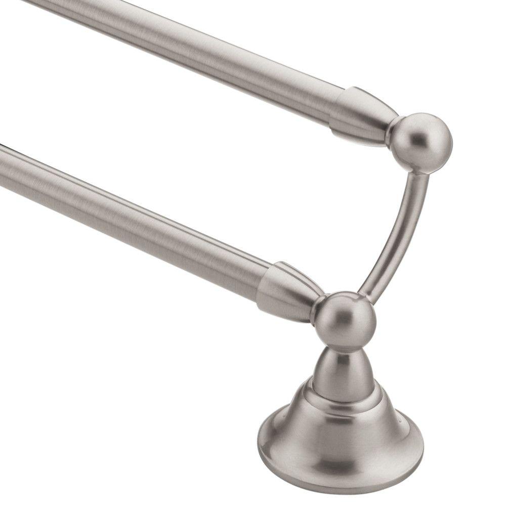 Brushed Nickel Moen Towel Bars Bathroom Hardware The Home Depot Sage 24 In Double Towel Bar