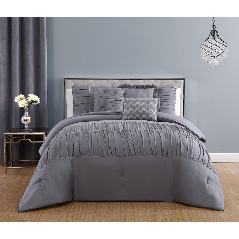 Geneva Home Fashion Reina 7 Piece Light Grey King Comforter Set With