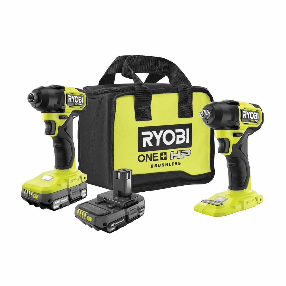 RYOBI ONE+ HP 18V Brushless Cordless Compact 1/4 in. Impact Driver, 3/8 in. Impact Wrench, (2