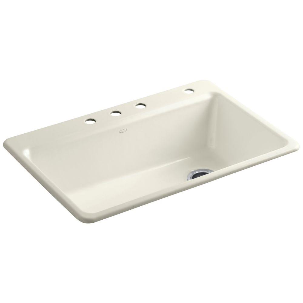 Kohler Riverby Drop In Cast Iron 33 In 4 Hole Single Bowl Kitchen Sink