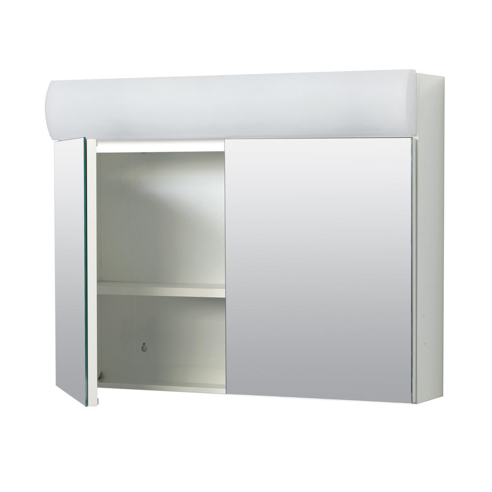 Zenith 23 25 In W X 18 63 In H X 5 88 In D Surface Mount Lighted Frameless Bi View Medicine Cabinet In White 705bl The Home Depot