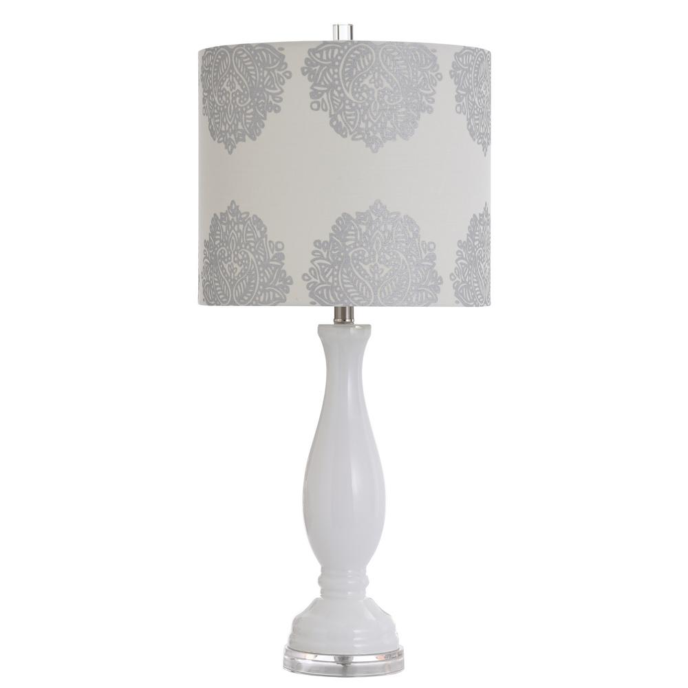 Stylecraft 32 In White Table Lamp With Silver Hardback Linen Shade Stylecraft 32 In White Table Lamp With Silver Hardback Linen Shade